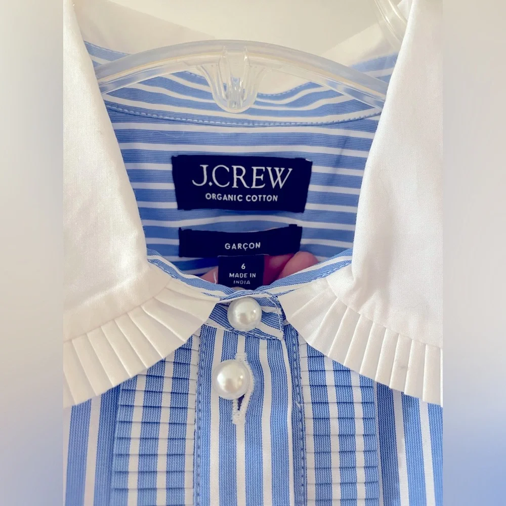 J. Crew Blue and White Striped Button-Up Shirt with Contrast Collar